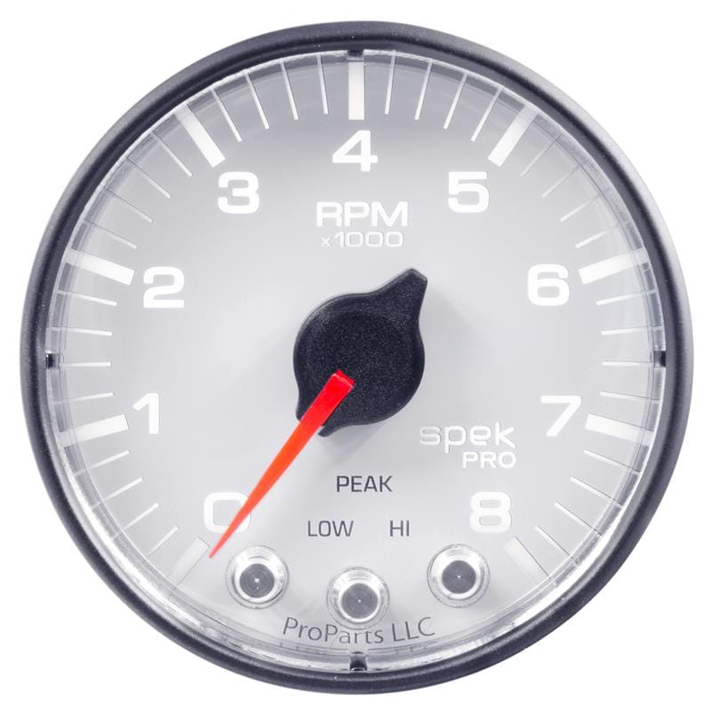 AutoMeter — GAUGE, TACH, 2 1/16", 8K RPM, W/ SHIFT LIGHT & PEAK MEM, WHT/BLK, SPEK-PRO