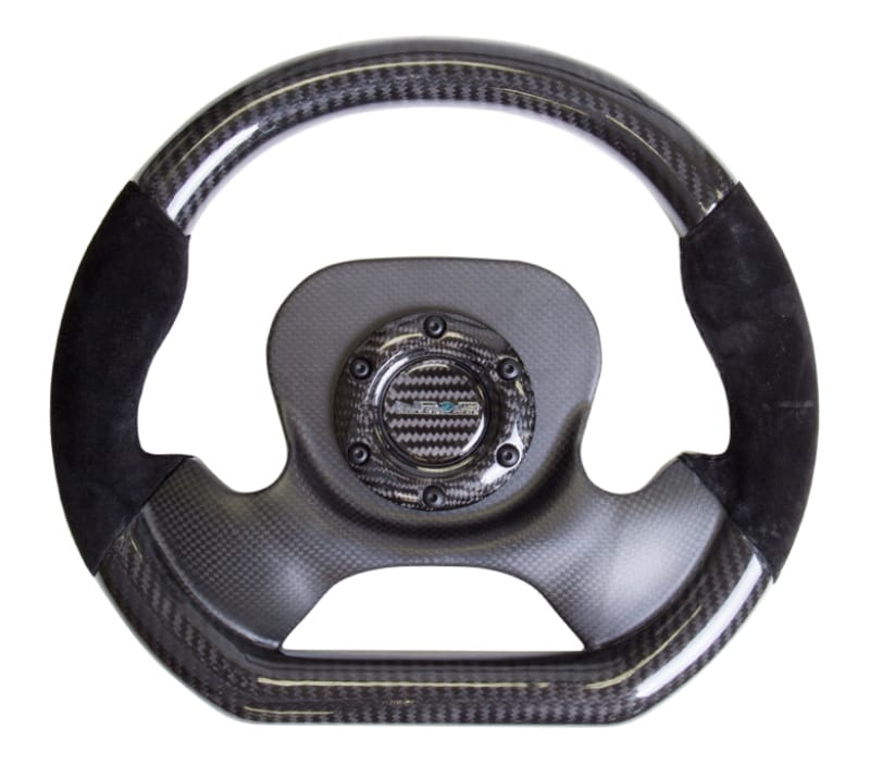 NRG — NRG Carbon Fiber Steering Wheel (320mm) CF Center Plate & Two-Tone Carbon w/Suede Trim Handles