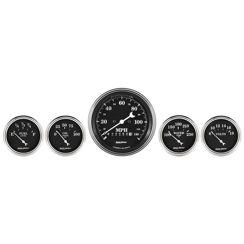 AutoMeter — Auto Meter Gauge Kit 5 pc. 3 3/8in & 2 1/16in Elec. Speedometer Old Tyme Black
OLD TYME BLACK 5 PC.