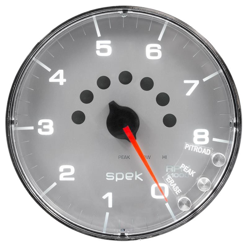 AutoMeter — Autometer Spek-Pro Gauge Tachometer 5in 8K Rpm W/Shift Light & Peak Mem Silver/Chrome
GA 5" 8KRPM SFC SPEK