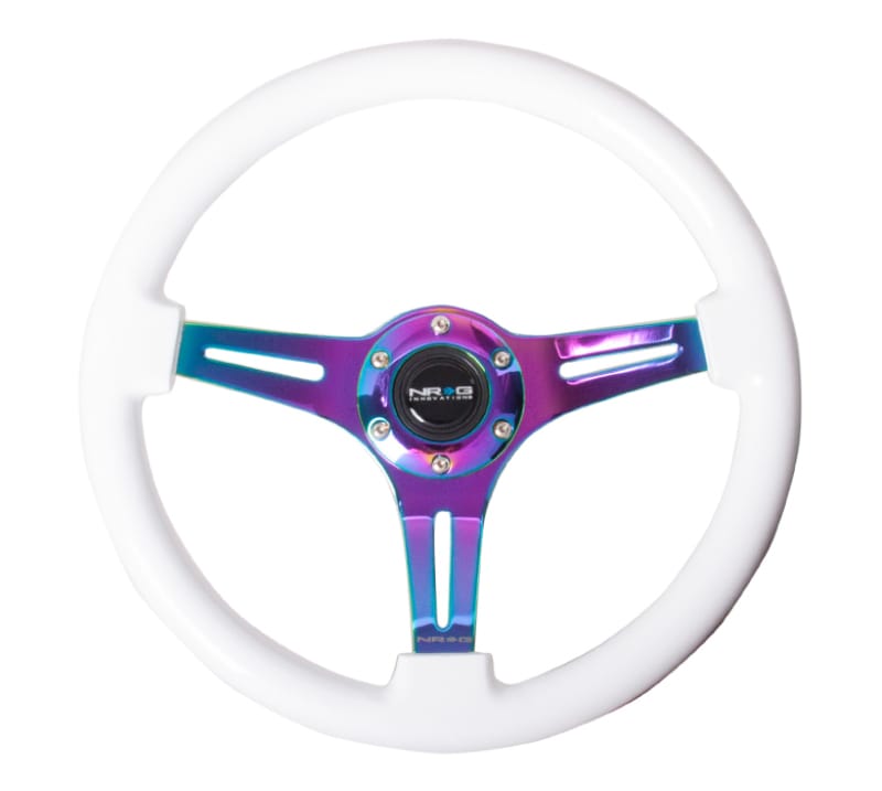 NRG — NRG Classic Wood Grain Steering Wheel (350mm) White Paint Grip w/Neochrome 3-Spoke Center