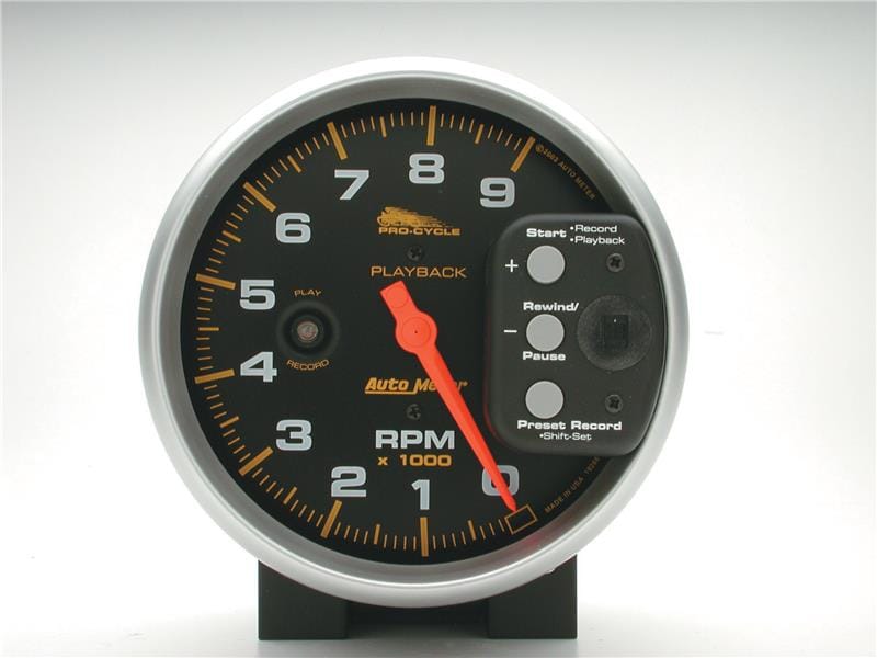 AutoMeter — Autometer Pro-Cycle Gauge Tach 5in 9K Rpm Pedestal W/ Rpm Playback Black
5" 9KRPM PLBK PC BLK