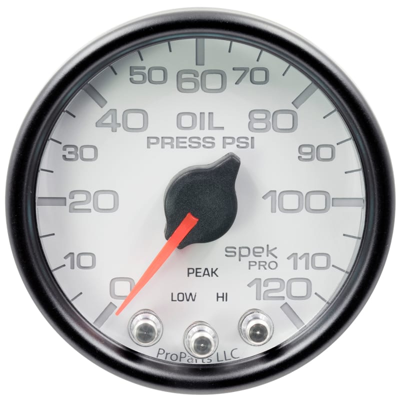 AutoMeter — Autometer Spek-Pro Gauge Oil Press 2 1/16in 120psi Stepper Motor W/Peak & Warn Wht/Blk
GA 2" OILP WCB SPEK