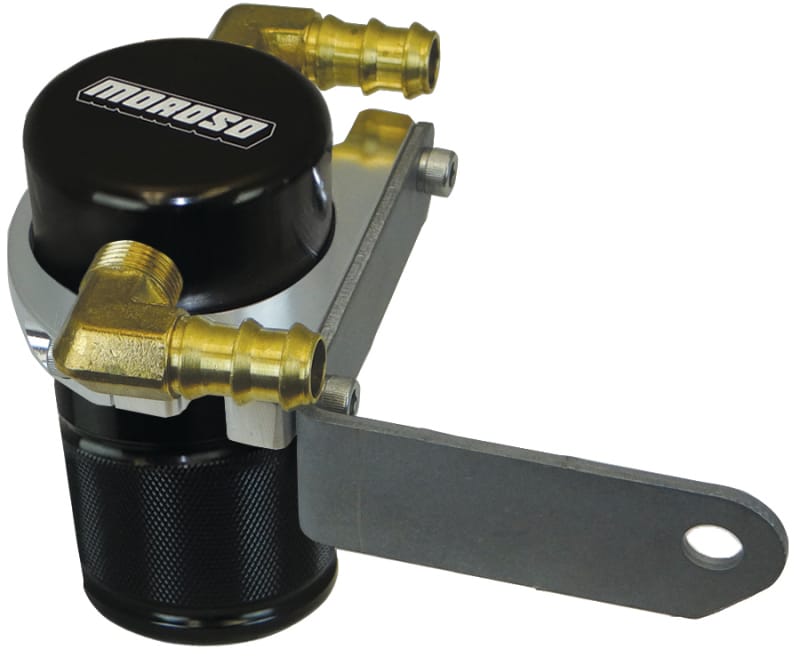 Moroso — Moroso Dodge Challenger 5.7/6.4L (w/Shaker Hood) Air/Oil Separator Catch Can - Billet Alum - Black