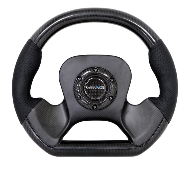 NRG — NRG Carbon Fiber Steering Wheel (320mm) CF Center Plate & Two-Tone Carbon w/Leather Trim Handles