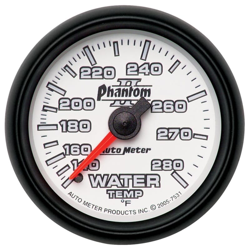 AutoMeter — Autometer Phantom II 52.4mm Mechanical 140-280 Deg F Water Temperature Gauge
2-1/16" WATER TEMP,