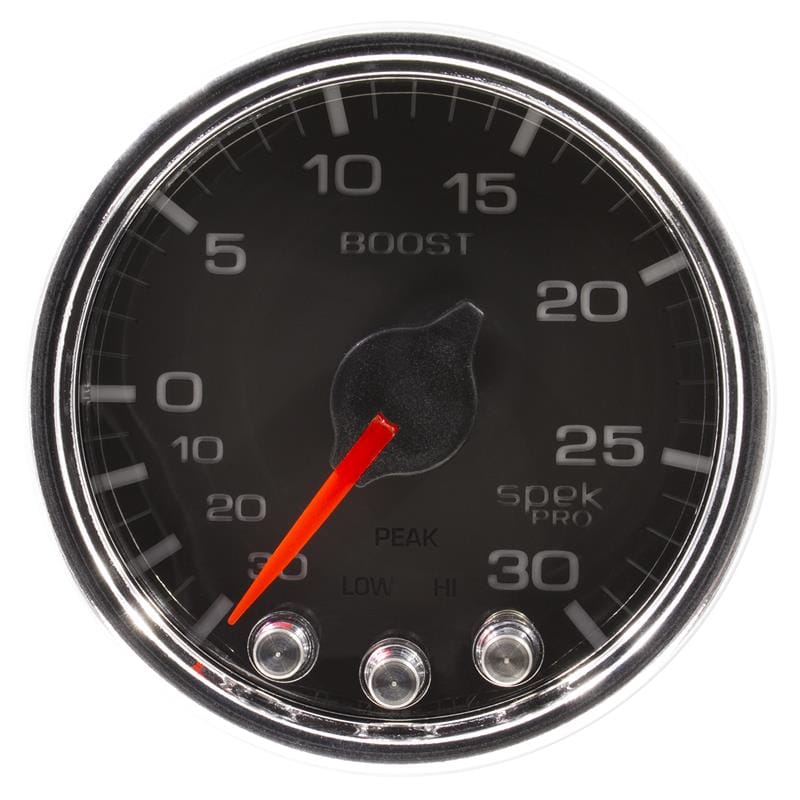 AutoMeter — GAUGE, VAC/BOOST, 2 1/16", 30INHG-30PSI, STEPPER MTR W/PK & WRN, BLK/CHRME, SPEK