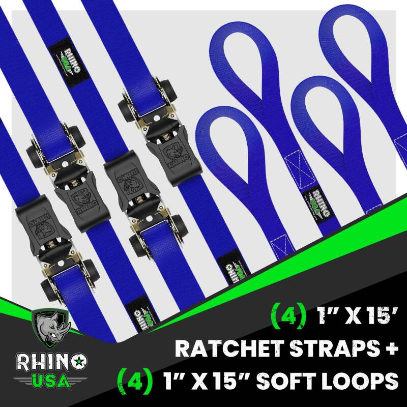 Rhino USA — Rhino USA Medium Duty Ratchet Strap Tie-Down 4-Pack (Blue)
Tie Strap