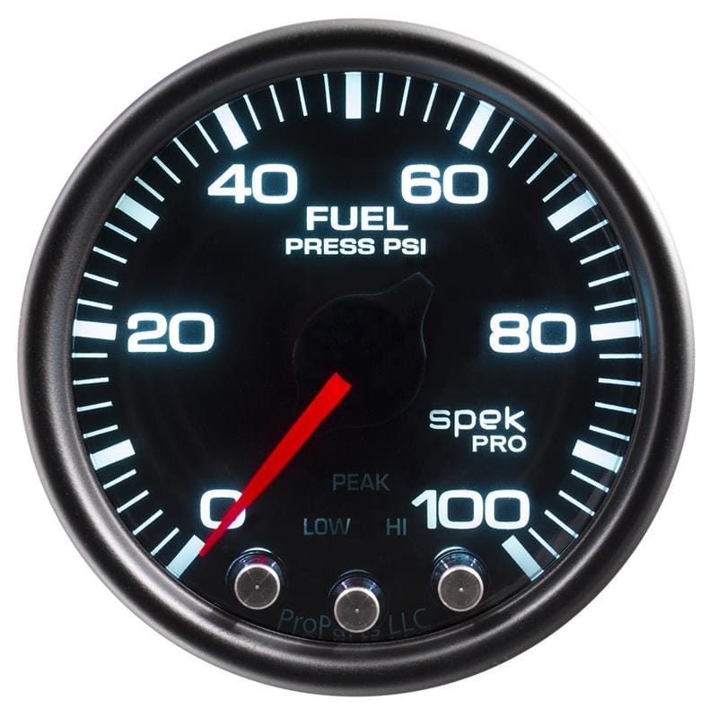 AutoMeter — GAUGE, FUEL PRESS, 2 1/16", 100PSI, STEPPER MTR W/PK & WRN, BLK/SMOKE/BLK, SPEK