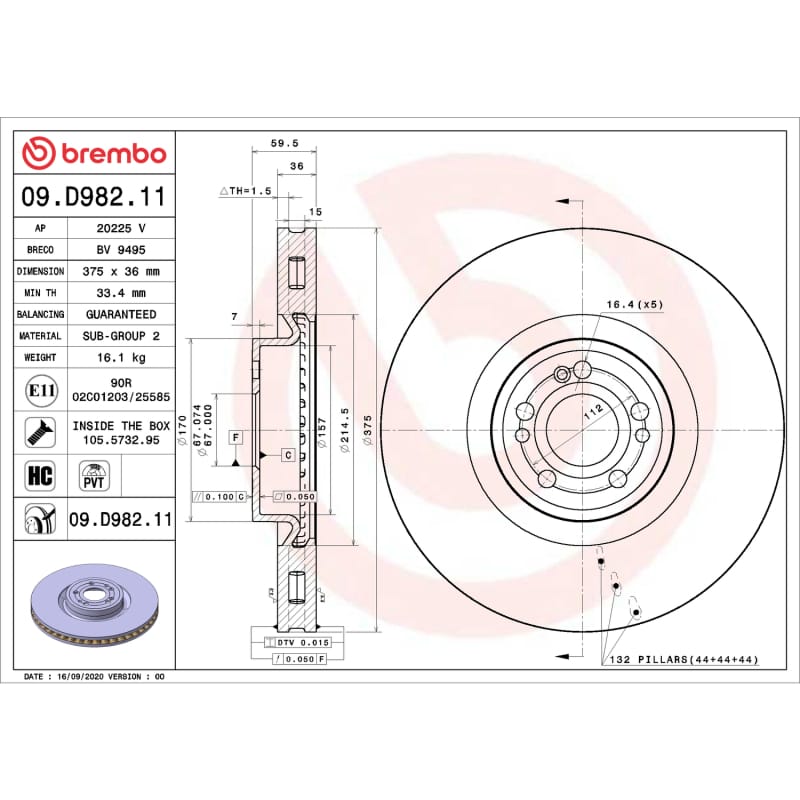 Brembo OE — Brembo OE 20-23 Mercedes-Benz GLE450/GLE580/GLS450/2020 GLS580 UV Coated Brake Disc - Front Left