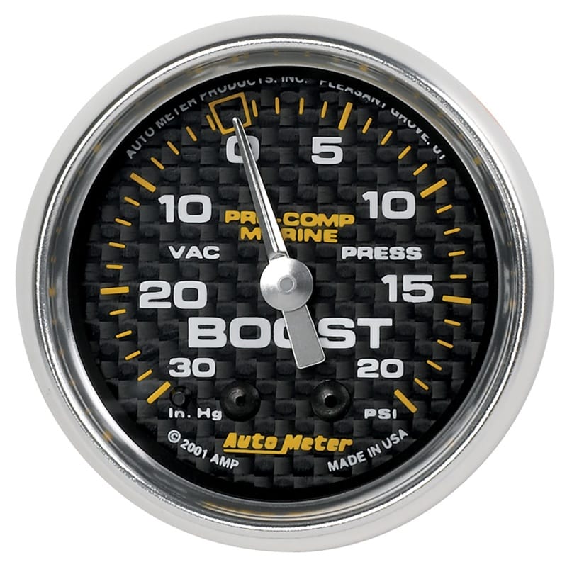 AutoMeter — Autometer Marine Carbon Fiber 2-1/16in 30INHG/20PSI Mechanical Vacuum/Boost Gauge
GA 2" BST 20 M MCF