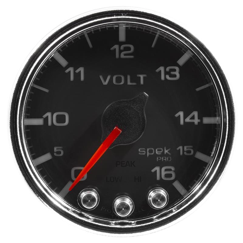 AutoMeter — GAUGE, VOLTMETER, 2 1/16", 16V, STEPPER MOTOR W/PEAK & WARN, BLK/CHRM, SPEK-PRO