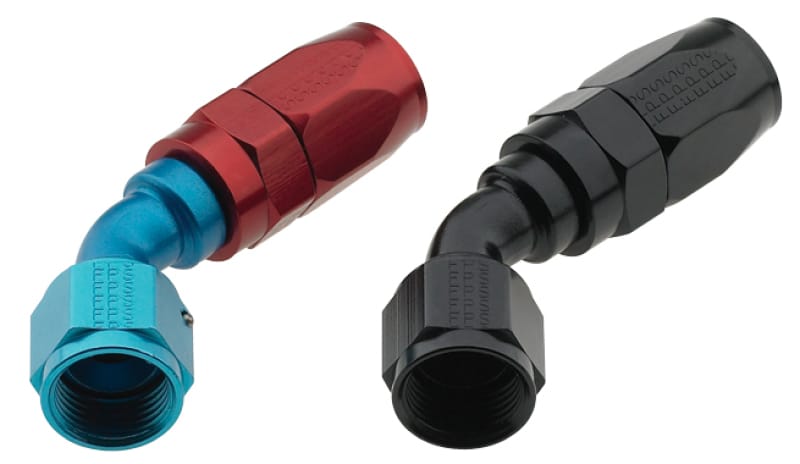 Fragola — Fragola -8AN Fem x -6AN Hose 45 Degree Reducing Hose End - Blue/Red