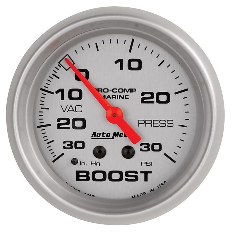 AutoMeter — AutoMeter Marine Vac/Boost Gauge 2 5/8in 30INHG 30PSI Mechanical- Silver
GA 2.6" BST 30 M MS