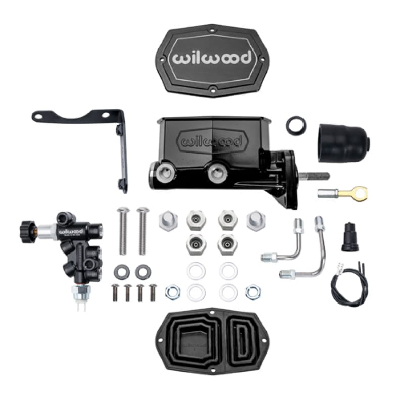 Wilwood — Wilwood Compact Tandem M/C Aluminum 1.00in Bore w/ Bracket/Valve/Push (Mopar) - Black E-coat
