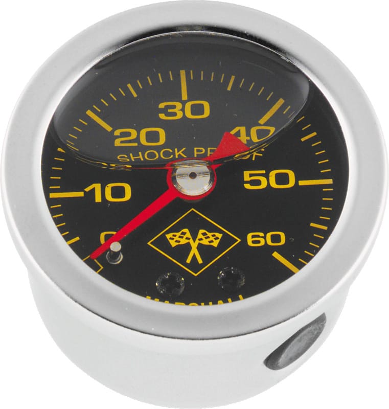 Bikers Choice — Bikers Choice 0-60 PSI Oil Pressure Gauge Black Face Stainless Bezel Liquid Filled Universal Custom