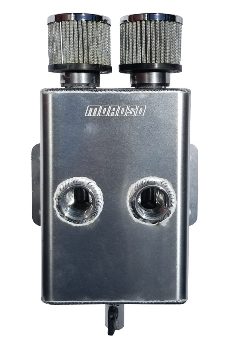 Moroso — Moroso Breather Tank/Catch Can -16An Female Inlet - Forward Facing - Two Breathers - Aluminum