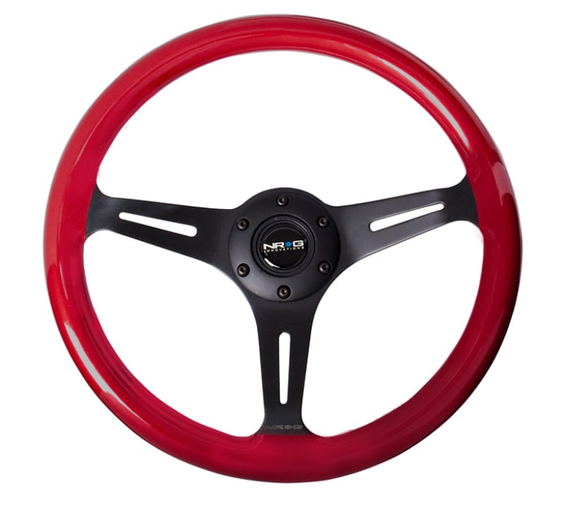 NRG — NRG Classic Wood Grain Steering Wheel (350mm) Red Pearl/Flake Paint w/Black 3-Spoke Center