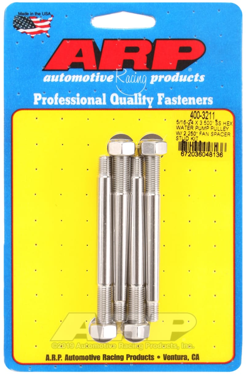ARP — ARP 5/16-24 X 3.500 SS Hex Water Pump Pulley w/ 2.250in Fan Spacer Stud Kit