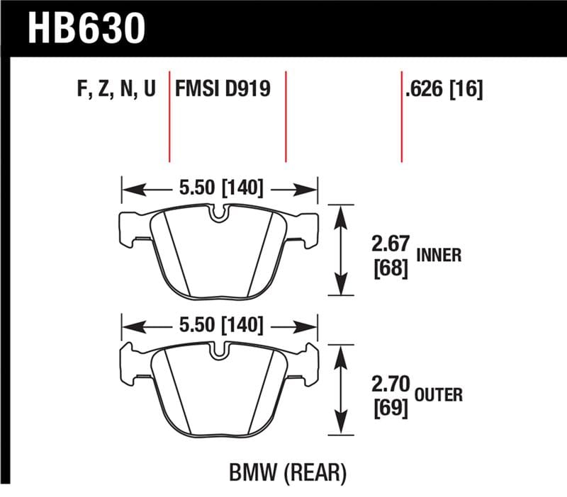 Hawk Performance — Hawk 04-10 BMW 535i/545i/550i / 04-10 645Ci/650i /02-09 745i/745Li/750 HP+ Street Brake Pads
Disc Brake Pad