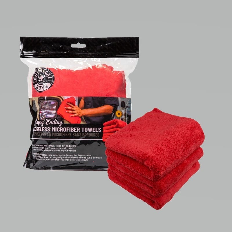 Chemical Guys — Chemical Guys Happy Ending Ultra Edgeless Microfiber Towel - 16in x 16in - Red - 3 Pack