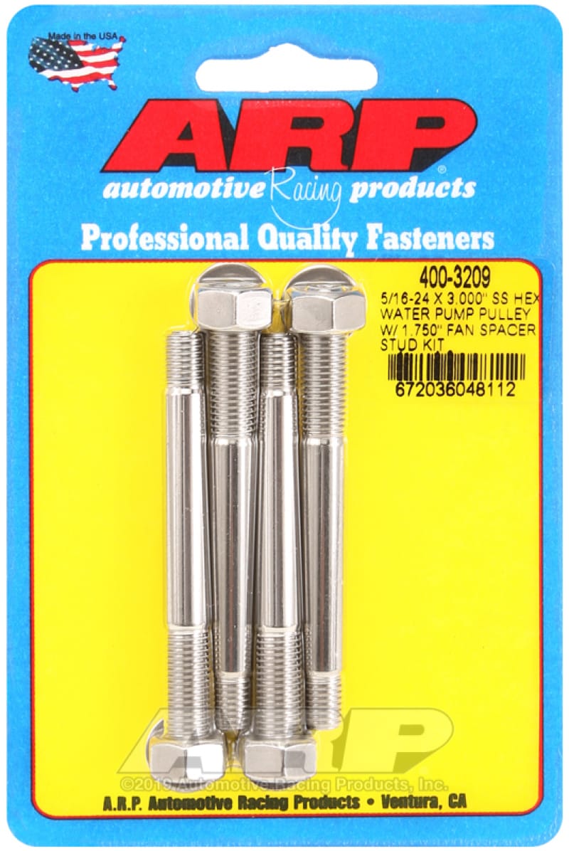 ARP — ARP 5/16-24 X 3.000 SS Hex Water Pump Pulley w/ 1.750in Fan Spacer Stud Kit