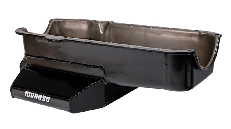Moroso — Moroso Pre-80 Chevrolet SBC (w/2 Pc Seal & Low Clearance) Wet Sump 7qt 7in Steel Oil Pan - Black