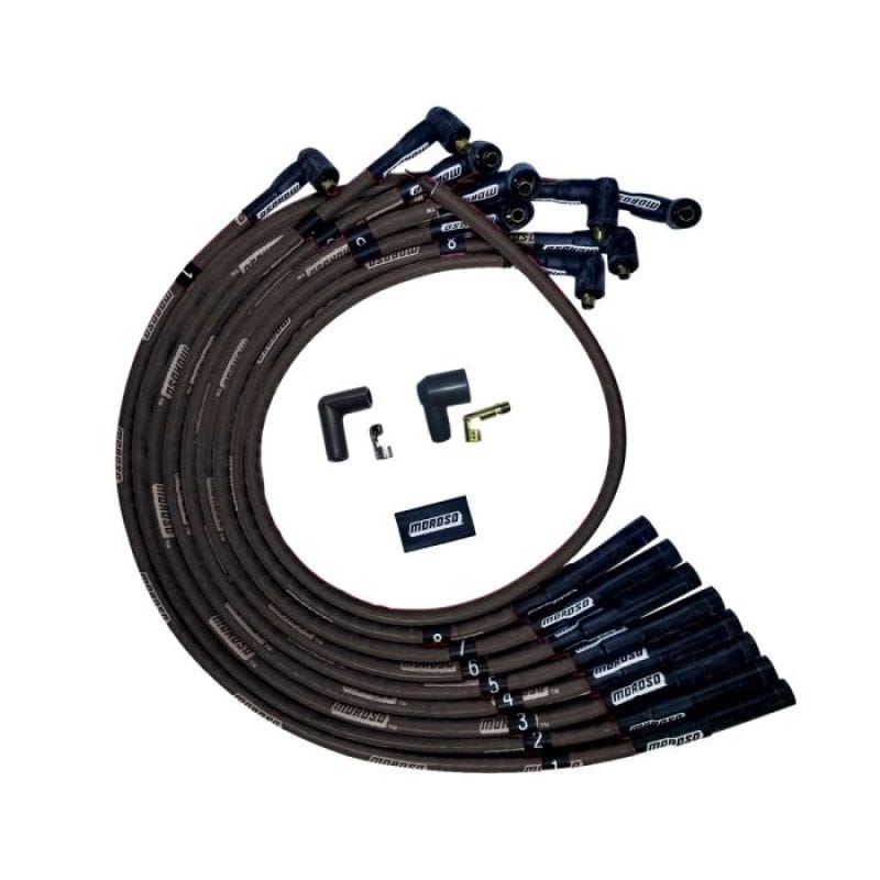 Moroso — Moroso BBC Over Valve Cover Str Plug End Non-HEI Sleeved Ultra Spark Plug Wire Set - Black