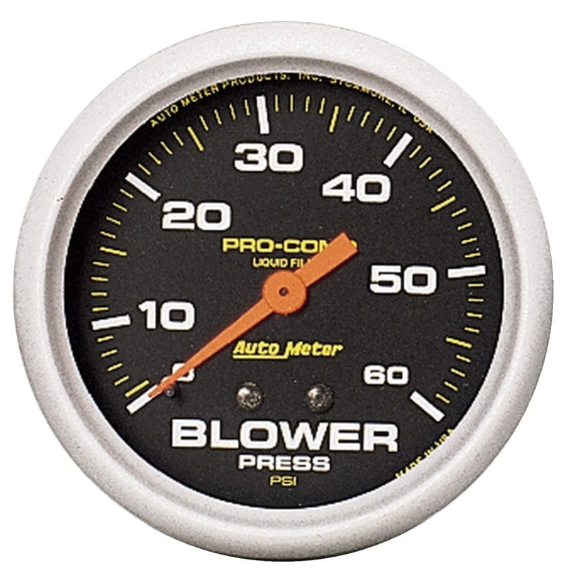 AutoMeter — Autometer Blower Pressure w/ Memory 60PSI Liquid Filled Mechanical Boost Gauge
2-5/8" BLOWER PRESS,