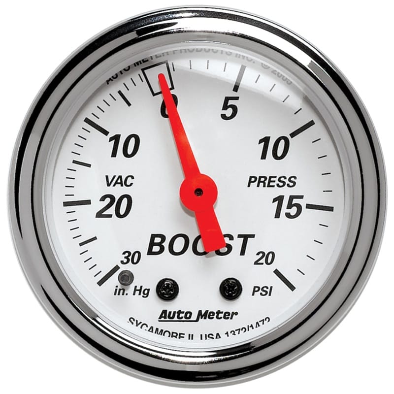 AutoMeter — Autometer Arctic White 2-1/16in 30 in. Hg/20 PSI Full Sweep Mechanical Vacuum/Boost Pressure Gauge
GA 2" BOOST MECH AW
