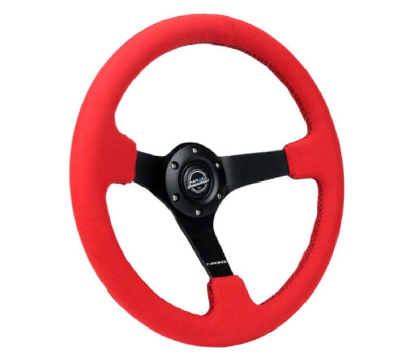 NRG — NRG Reinforced Steering Wheel (350mm/3in. Deep) Matte Black Spoke/ Red Alcantara w/ Black Stitching
