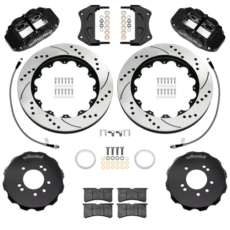 Wilwood — Wilwood 99-02 Nissan Skyline Superlite 6R Front BBK w/ 14.00in D/S Rotors & Flexlines - Black