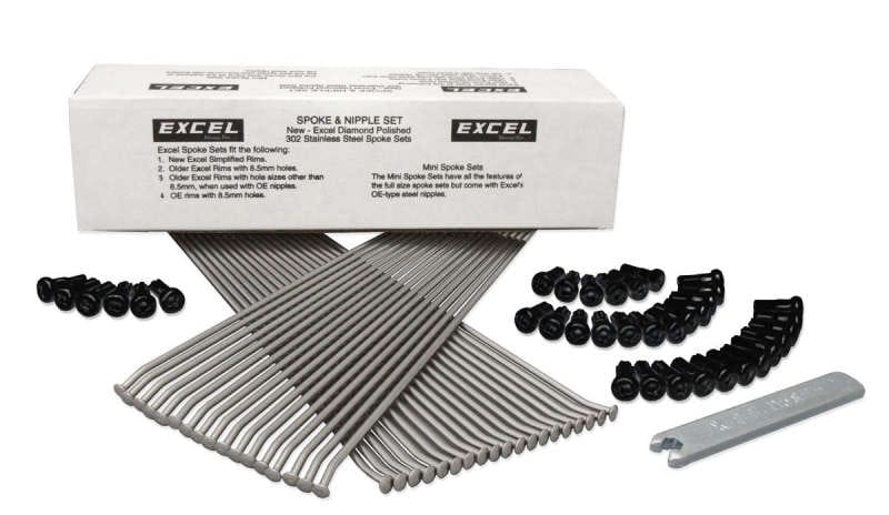 Excel — Excel Rear Spoke/Black Nipple Set (w/ Wrench) - 8 Gauge / 32 Qty - Black
