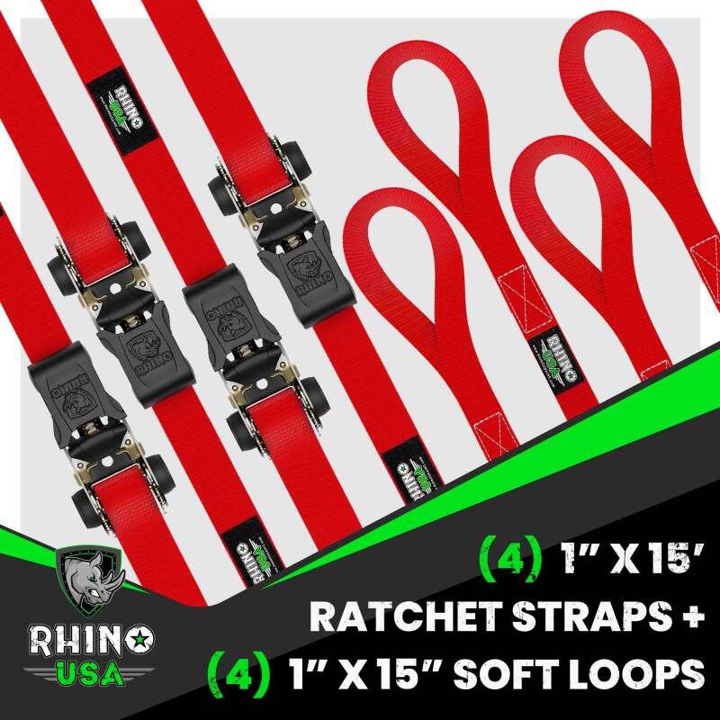 Rhino USA — Rhino USA Medium Duty Ratchet Strap Tie-Down 4-Pack (Red)
Tie Strap