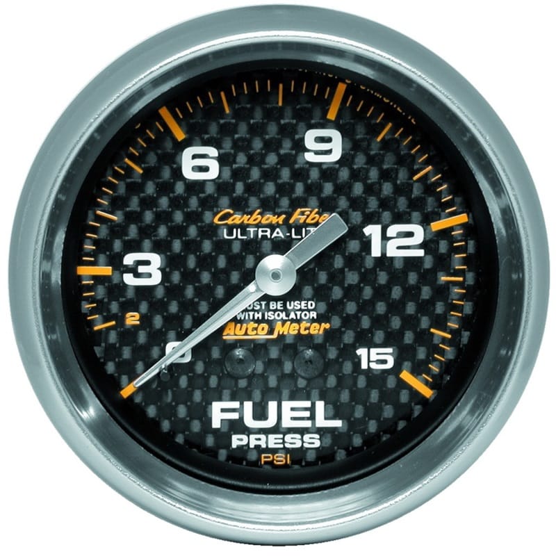 AutoMeter — AutoMeter Gauge Fuel Pressure 2-5/8in. 15PSI Mech. Incl. Isolator Carbon Fiber
GA 2.6" FP ISO 15 CF