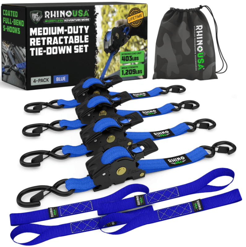 Rhino USA — Rhino USA Retractable Ratchet Straps (2Pk 1Inx10Ft) Blue