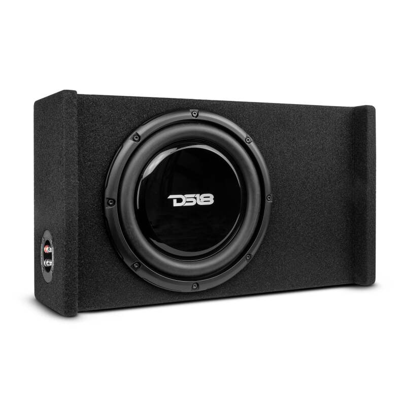 DS18 — DS18 Single 10in Shallow Subwoofer and Enclosure 300 Watts RMS Downfiring Sealed Black Carpet