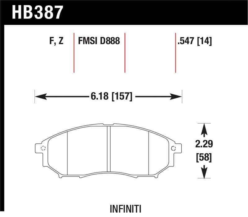 Hawk Performance — Hawk 06-09 350z/ 05-08 G35 w/o Brembo Performance Ceramic Street Front Brake Pads
Disc Brake Pad