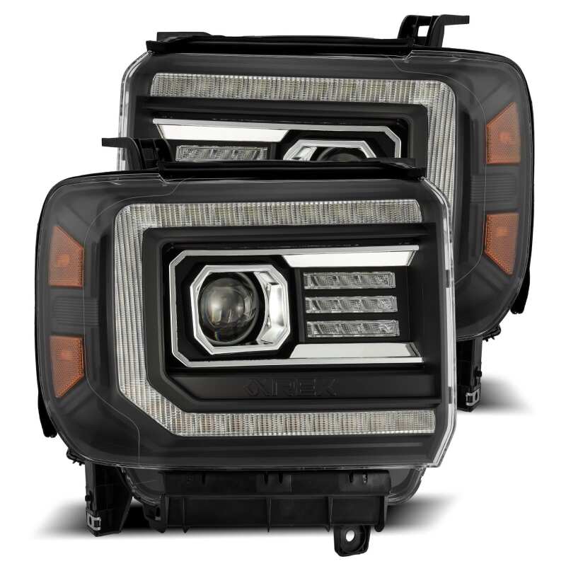 AlphaRex — AlphaRex 14-18 GMC Sierra PRO-Series Proj Headlights Plank Style Black w/Activ Light/Seq Signal/DRL
Projector Headlights