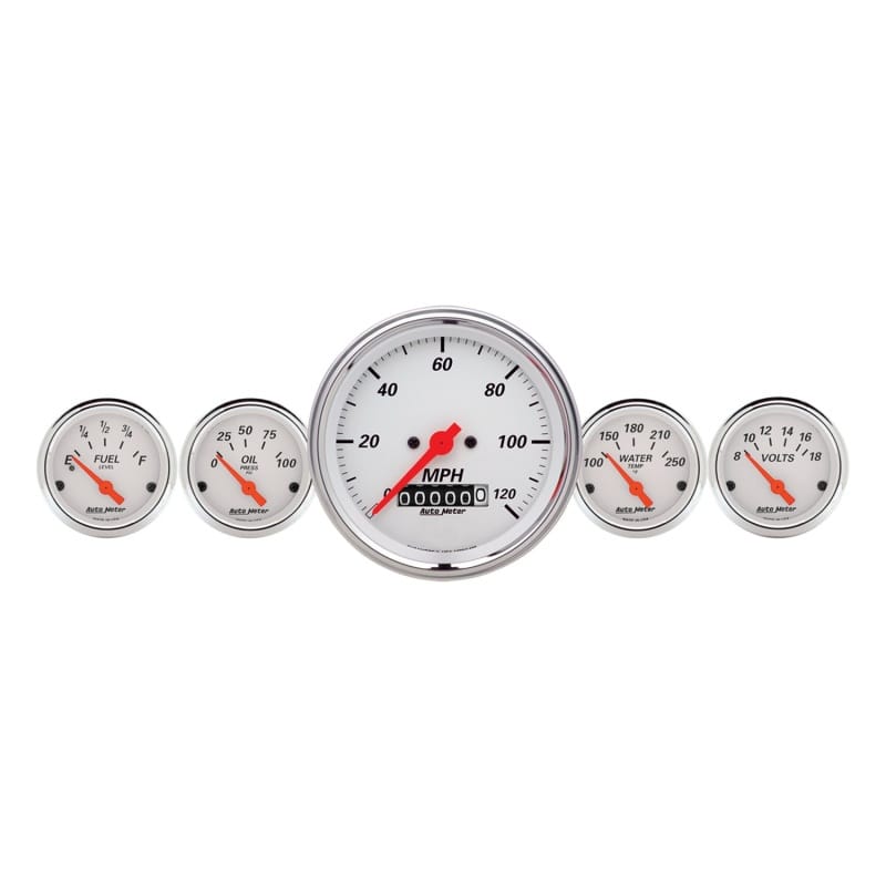 AutoMeter — Autometer Arctic White 3-3/8in Electric Speedometer with Wheel Odometer/ 2-1/16in Oil Pressure
GA KT 5PC E SPD AW