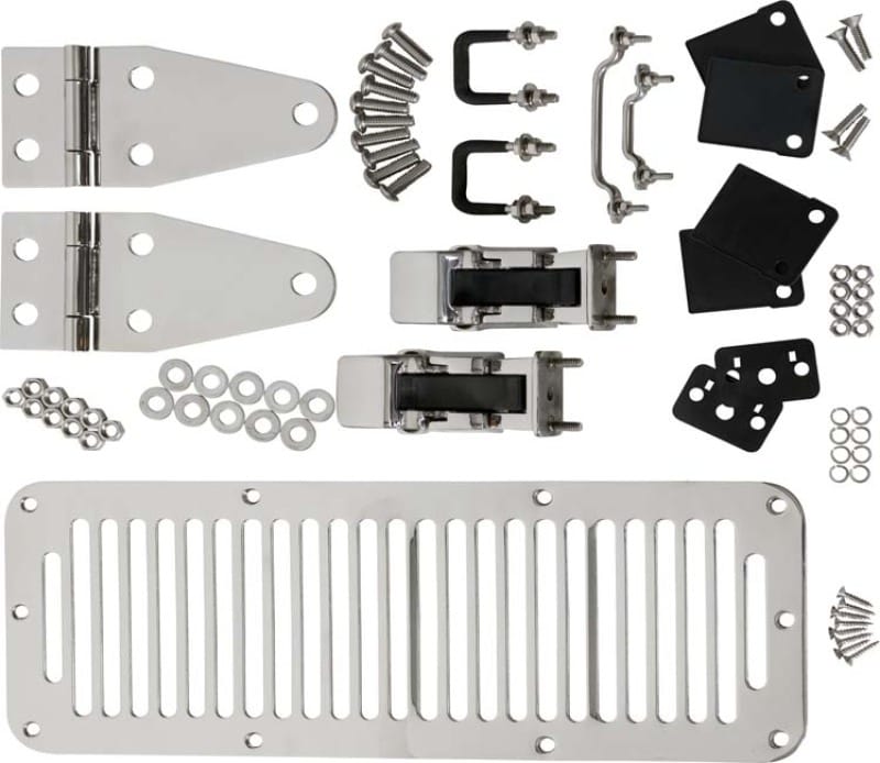 Kentrol — Kentrol 78-95 Jeep CJ/Wrangler YJ Hood Kit With TJ Style Hood Catch - Polished Silver