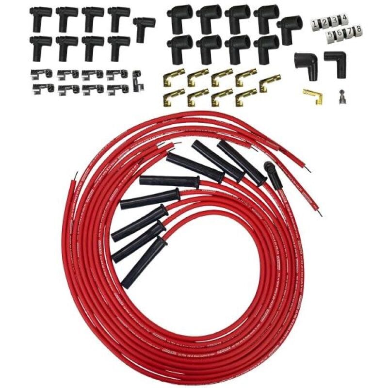 Moroso — Moroso Universal HEI/Non-HEI Style Caps Ultra 40 8mm Multi-Angle Boot Spark Plug Wire Set - Red