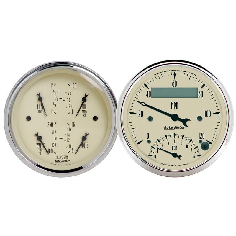 AutoMeter — GAUGE KIT, 2 PC., QUAD & TACH/SPEEDO, 3 3/8", ANTIQUE BEIGE