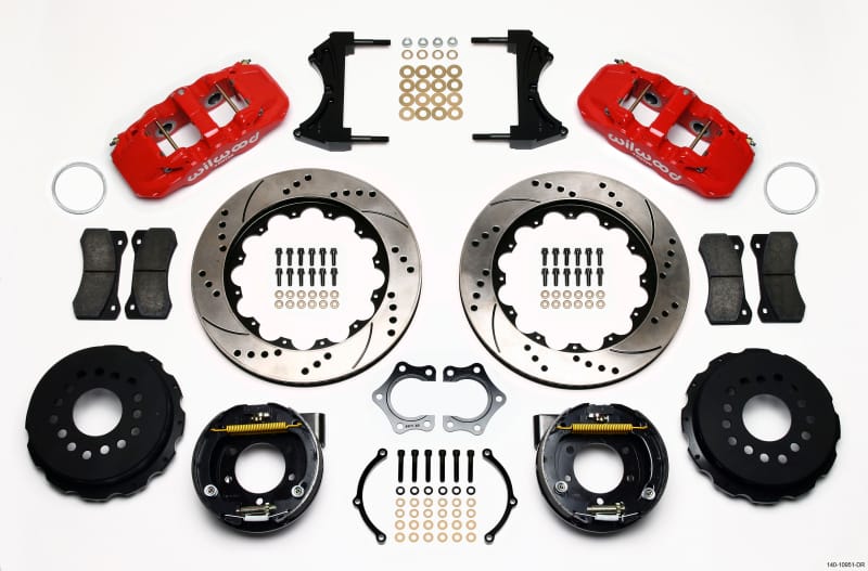 Wilwood — Wilwood AERO4 Rear P-Brake Kit 14.00in Drill Red Mopar/Dana 2.36in Off w/Snap Ring Bearing
BRAKE KIT
