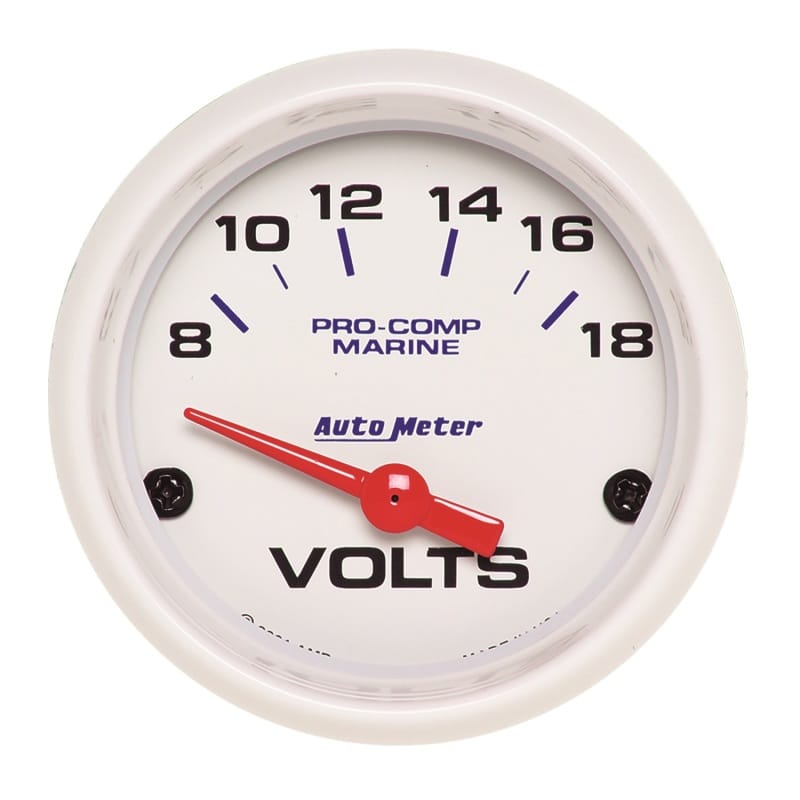 AutoMeter — Autometer Marine White 2-1/16in 18V Electric Voltmeter Gauge
GA 2" VOLT 18V MW