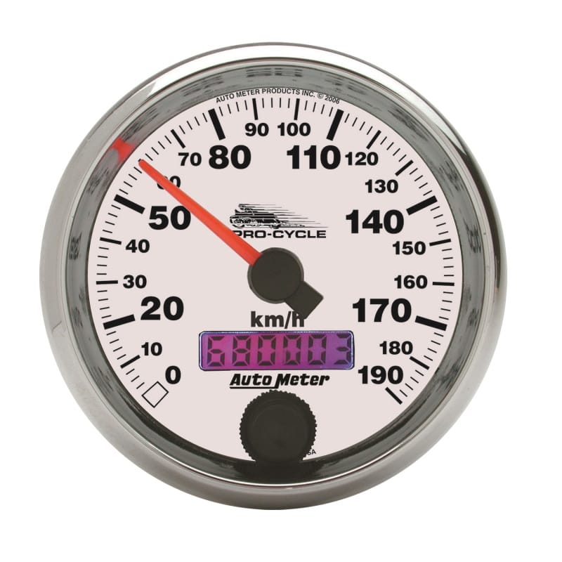 AutoMeter — Autometer Pro-Cycle Gauge Speedo 2 5/8in 190 Kmh Elec White
2.6" SPD 190 K PC WT