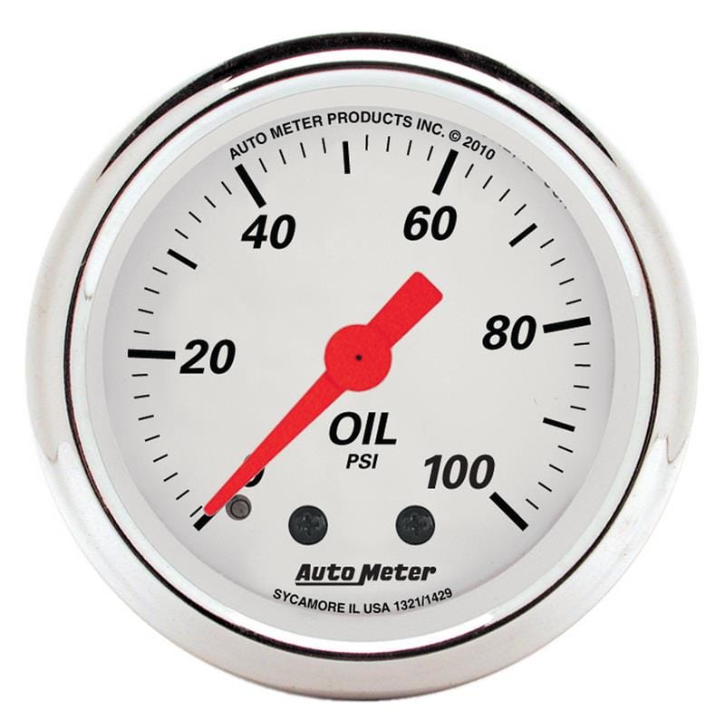 AutoMeter — GAUGE, OIL PRESS, 2 1/16", 100PSI, MECH, ARCTIC WHITE