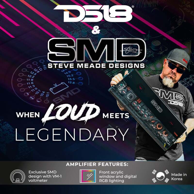 DS18 — DS18 Steave Meade Colab 1-Channel Amp Class D 8500/1ohm 5700/2ohm 3300/4ohm Watts LED Lights