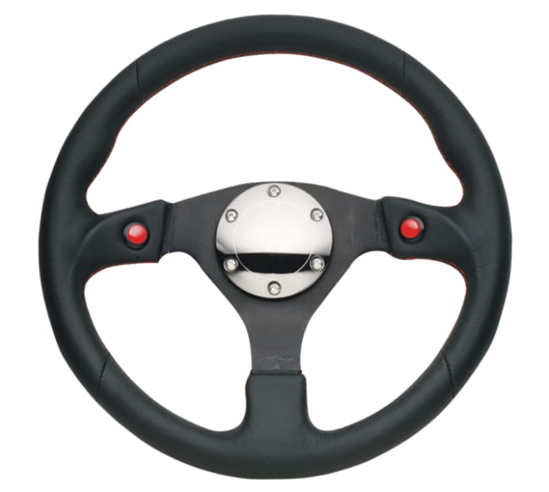 NRG — NRG Reinforced Steering Wheel (320mm) Blk Leather w/Dual Buttons