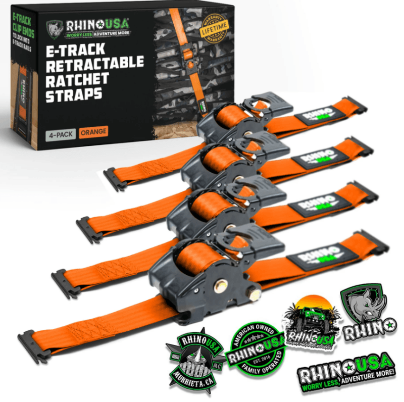 Rhino USA — Rhino USA Retractable Ratchet Straps (2Pk 1Inx10Ft) Orange